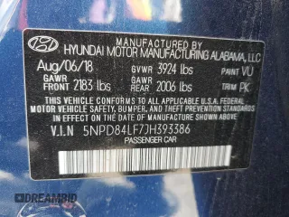2018 Hyundai Elantra SEL z VIN 5NPD84LF7JH393386, wystawiony jako Copart lot #53358805 z przebiegiem 59 475 mil mil oraz Szkoda całkowita • Salvage title. Historia ofert i sprzedaży dostępna na DreamBid. Obrazek 12.