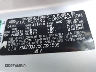 2012 Kia Sportage LX with VIN KNDPB3A2XC7334509, listed as a IAAI auction lot 42441009 with 253,302 mi miles and . Bid and sale history available at DreamBid. Image 9.