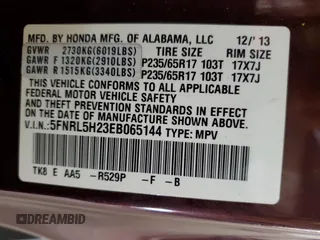 2014 Honda Odyssey LX с VIN 5FNRL5H23EB065144, выставлен на аукционе Copart как лот 59421445 с пробегом 78 702 миль миль и Списание • Salvage title. История ставок и продаж доступна на DreamBid. Изображение 13.