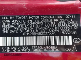 2011 Lexus CT 200h with VIN JTHKD5BH6B2037539, listed as a IAAI auction lot 42127056 with 191,007 mi miles and . Bid and sale history available at carsss.com. Image 9.