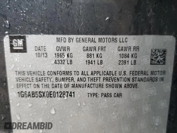 2014 Cadillac ATS Luxury RWD with VIN 1G6AB5SX0E0128741, listed as a Copart auction lot 42639745 with 117,561 mi miles and Salvage Title. Bid and sale history available at carsss.com. Image 12.