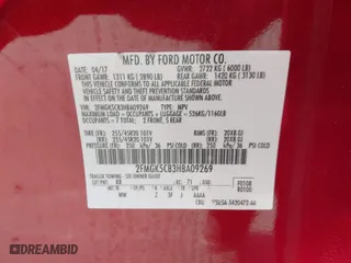 2017 Ford Flex SEL with VIN 2FMGK5C83HBA09269, listed as a IAAI auction lot 41705343 with 94,051 mi miles. Bid and sale history available at carsss.com. Image 9.