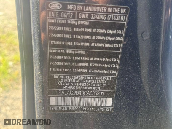 2012 Land Rover LR4 HSE z VIN SALAG2D43CA636203, wystawiony jako Copart lot #65310295 z przebiegiem Nie podano mil oraz Czysty tytuł • Clean title. Historia ofert i sprzedaży dostępna na DreamBid. Obrazek 10.