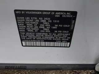 2024 Volkswagen Atlas SE with VIN 1V2KE2CA3RC235187, listed as a IAAI auction lot 42017847 with 12,575 mi miles and . Bid and sale history available at DreamBid. Image 9.