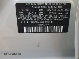 2021 Hyundai Accent SE с VIN 3KPC24A67ME133790, выставлен на аукционе Copart как лот 60702055 с пробегом 73 845 миль миль и Чистый • Clean title. История ставок и продаж доступна на DreamBid. Изображение 13.