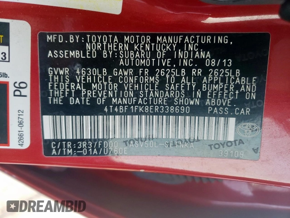 2014 Toyota Camry L with VIN 4T4BF1FK8ER338690, listed as a Copart auction lot 54053705 with 161,562 mi miles and Salvage Title. Bid and sale history available at carsss.com. Image 13.