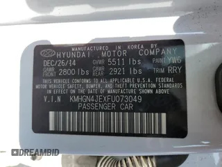 2015 Hyundai Genesis 3.8L with VIN KMHGN4JEXFU073049, listed as a Copart auction lot 68503014 with 113,609 mi miles and Salvage Title. Bid and sale history available at carsss.com. Image 15.