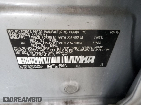2017 Toyota RAV4 Limited with VIN 2T3YFREV2HW314377, listed as a Copart auction lot 53508615 with 143,004 mi miles and Salvage Title. Bid and sale history available at carsss.com. Image 13.
