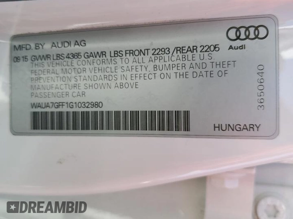 2016 Audi A3 1.8T Premium with VIN WAUA7GFF1G1032980, listed as a Copart auction lot 72144483 with 50,303 mi miles. Bid and sale history available at carsss.com. Image 12.