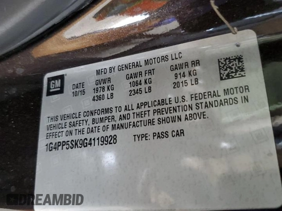 2016 Buick Verano with VIN 1G4PP5SK9G4119928, listed as a Copart auction lot 44798365 with 103,653 mi miles and Salvage Title. Bid and sale history available at carsss.com. Image 12.