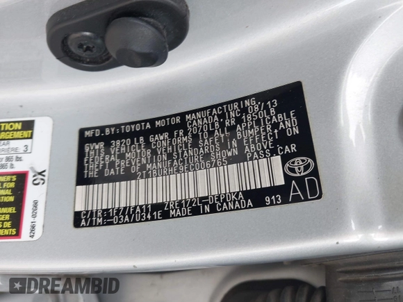 2014 Toyota Corolla L с VIN 2T1BURHE9EC006765, выставлен на аукционе IAAI как лот 41694342 с пробегом 167 409 миль миль и . История ставок и продаж доступна на DreamBid. Изображение 9.