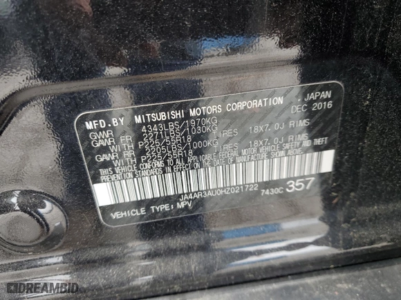 2017 Mitsubishi Outlander Sport ES 2.0 with VIN JA4AR3AU0HZ021722, listed as a Copart auction lot 51269225 with 56,660 mi miles and Salvage Title. Bid and sale history available at carsss.com. Image 12.