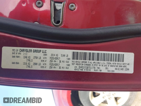 2011 Dodge Journey Mainstreet with VIN 3D4PG1FG3BT511778, listed as a IAAI auction lot 41804593 with 158,064 mi miles and . Bid and sale history available at DreamBid. Image 9.