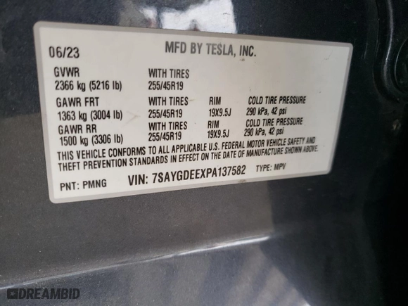 2023 Tesla Model Y Long Range with VIN 7SAYGDEEXPA137582, listed as a Copart auction lot 46869265 with 16,474 mi miles and Salvage Title. Bid and sale history available at carsss.com. Image 14.