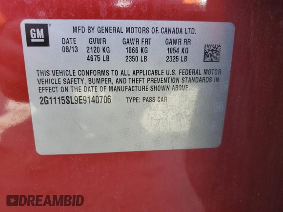 2014 Chevrolet Impala LT with VIN 2G1115SL9E9140706, listed as a Copart auction lot 47170364 with 60,744 mi miles and Salvage Title. Bid and sale history available at DreamBid. Image 12.