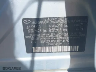 2013 Hyundai Sonata SE with VIN 5NPEC4AC9DH784460, listed as a IAAI auction lot 42099724 with 152,744 mi miles. Bid and sale history available at carsss.com. Image 9.