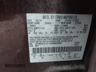 2010 Ford Edge SEL with VIN 2FMDK3JC1ABB65668, listed as a IAAI auction lot 41742456 with 111,769 mi miles. Bid and sale history available at carsss.com. Image 9.