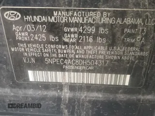 2013 Hyundai Sonata Limited with VIN 5NPEC4AC8DH504317, listed as a Copart auction lot 63315004 with Not Provided miles and Salvage Title. Bid and sale history available at carsss.com. Image 13.