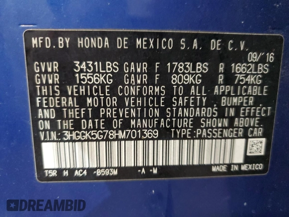 2017 Honda Fit EX with VIN 3HGGK5G78HM701369, listed as a Copart auction lot 46578635 with 133,471 mi miles and Salvage title. Bid and sale history available at DreamBid. Image 14.