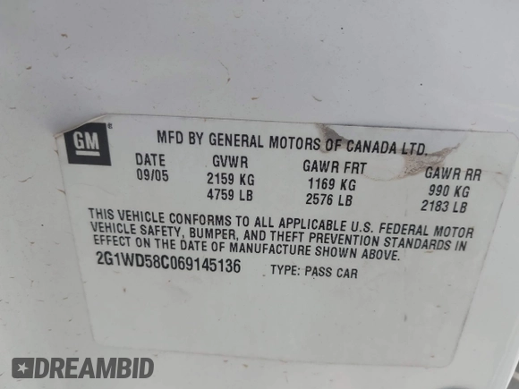 2006 Chevrolet Impala SS with VIN 2G1WD58C069145136, listed as a IAAI auction lot 41799838 with 152,581 mi miles and . Bid and sale history available at DreamBid. Image 9.