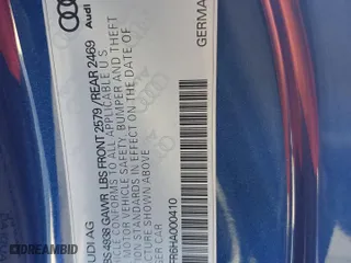 2017 Audi S5 Premium Plus with VIN WAUC4AFR6HA000410, listed as a Copart auction lot 68983714 with 40,504 mi miles and Salvage Title. Bid and sale history available at carsss.com. Image 13.