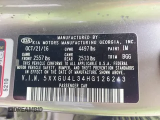 2017 Kia Optima EX with VIN 5XXGU4L34HG126243, listed as a IAAI auction lot 42180111 with 171,747 mi miles and . Bid and sale history available at DreamBid. Image 9.