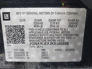 2019 Chevrolet Equinox LT with VIN 2GNAXLEX3K6186898, listed as a IAAI auction lot 41525229 with 77,673 mi miles and . Bid and sale history available at DreamBid. Image 9.