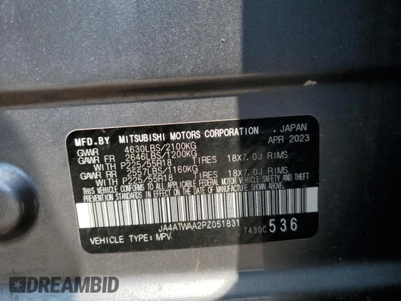 2023 Mitsubishi Eclipse Cross SE with VIN JA4ATWAA2PZ051831, listed as a Copart auction lot 63638935 with 26,033 mi miles and Clean title. Bid and sale history available at DreamBid. Image 14.