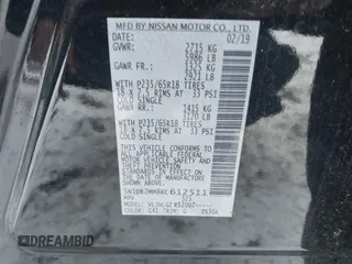 2019 Nissan Pathfinder SV z VIN 5N1DR2MM8KC612511, wystawiony jako IAAI lot #41623349 z przebiegiem 96 059 mil mil oraz . Historia ofert i sprzedaży dostępna na DreamBid. Obrazek 9.