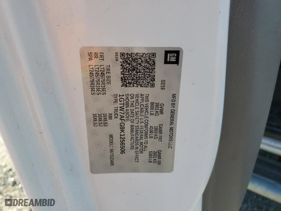2019 GMC Savana Cargo Van with VIN 1GTW7AFG9K1256506, listed as a Copart auction lot 83844804 with 93,502 mi miles and Salvage Title. Bid and sale history available at carsss.com. Image 14.