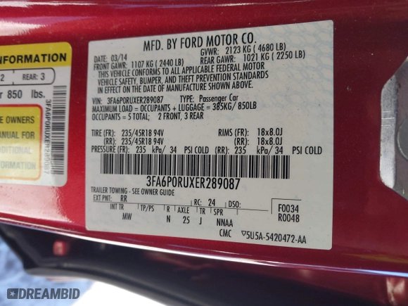 2014 Ford Fusion Titanium Hybrid with VIN 3FA6P0RUXER289087, listed as a IAAI auction lot 41418491 with 126,849 mi miles. Bid and sale history available at carsss.com. Image 9.