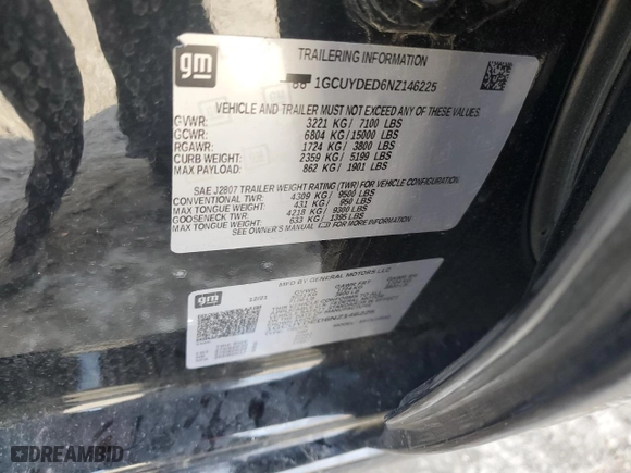 2022 Chevrolet Silverado 1500 LTD LT with VIN 1GCUYDED6NZ146225, listed as a Copart auction lot 41394265 with NaN miles and Salvage Title. Bid and sale history available at carsss.com. Image 12.
