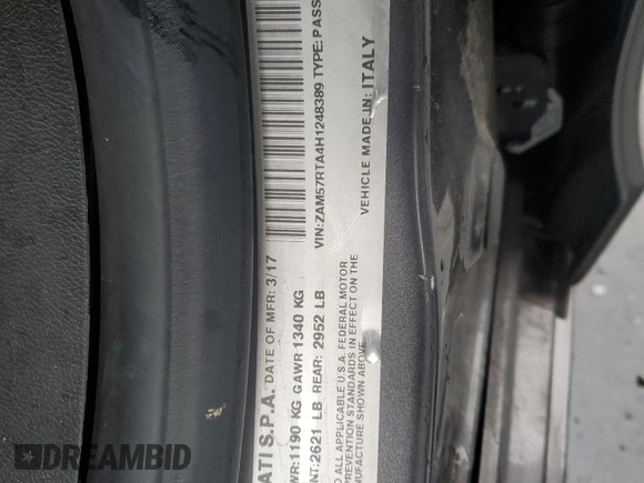 2017 Maserati Ghibli S Q4 z VIN ZAM57RTA4H1248389, wystawiony jako Copart lot #85218514 z przebiegiem 68 272 mil mil oraz Szkody całkowita. Historia ofert i sprzedaży dostępna na DreamBid. Obrazek 12.
