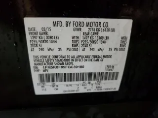 2015 Ford Explorer Limited with VIN 1FM5K8F85FGC39180, listed as a Copart auction lot 42633115 with 205,698 mi miles and Salvage Title. Bid and sale history available at DreamBid. Image 14.