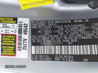 2012 Toyota Sienna with VIN 5TDZK3DC6CS277471, listed as a IAAI auction lot 41326894 with 0 mi miles. Bid and sale history available at carsss.com. Image 9.