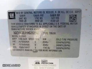 2017 Chevrolet Silverado 1500 LTZ with VIN 3GCUKSEJ1HG352553, listed as a IAAI auction lot 41852204 with 87,883 mi miles. Bid and sale history available at carsss.com. Image 9.
