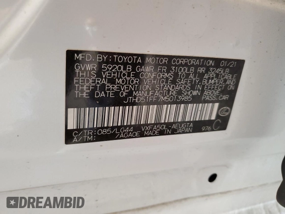 2021 Lexus LS 500 with VIN JTHD51FF7M5013985, listed as a Copart auction lot 65029914 with 17,464 mi miles and Salvage title. Bid and sale history available at DreamBid. Image 13.