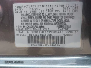 2023 Nissan Versa S с VIN 3N1CN8DV8PL831846, выставлен на аукционе IAAI как лот 42151194 с пробегом 46 338 миль миль и . История ставок и продаж доступна на DreamBid. Изображение 9.