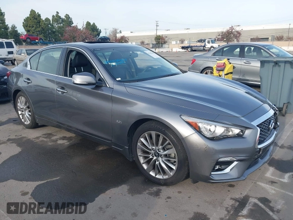 2019 Infiniti Q50 3.0t LUXE with VIN JN1EV7APXKM542829, listed as a IAAI auction lot 41146340 with 43,708 mi miles. Bid and sale history available at carsss.com. Image 1.