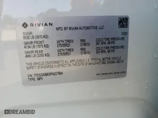 2023 Rivian R1S Adventure with VIN 7PDSGABA5PN027894, listed as a Copart auction lot 71442484 with 4,456 mi miles and Salvage Title. Bid and sale history available at carsss.com. Image 14.