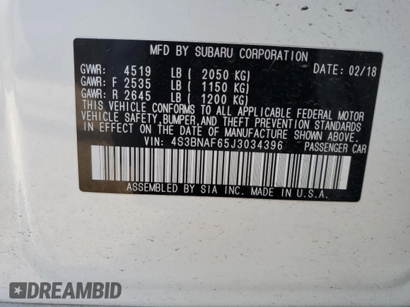 2018 Subaru Legacy Premium with VIN 4S3BNAF65J3034396, listed as a Copart auction lot 71767843 with 62,027 mi miles. Bid and sale history available at carsss.com. Image 13.