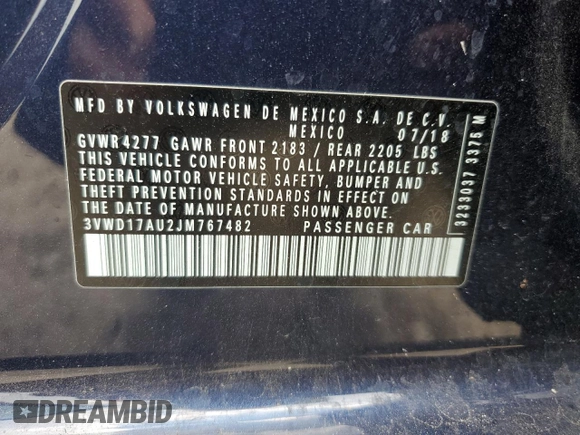2018 Volkswagen Golf SportWagen S with VIN 3VWD17AU2JM767482, listed as a Copart auction lot 67673204 with 34,476 mi miles and Non Repairable. Bid and sale history available at carsss.com. Image 13.