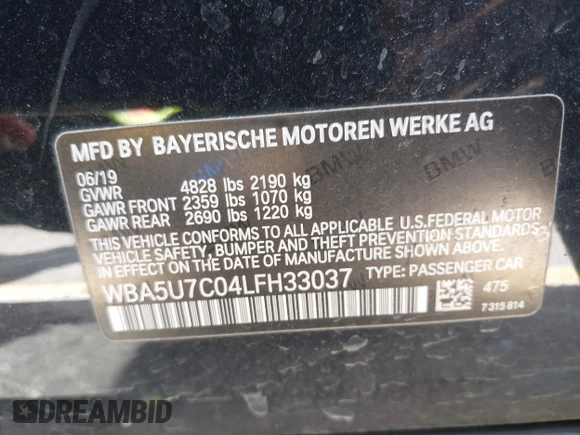 2020 BMW 3 Series M340i with VIN WBA5U7C04LFH33037, listed as a IAAI auction lot 41872419 with 68,065 mi miles. Bid and sale history available at carsss.com. Image 9.