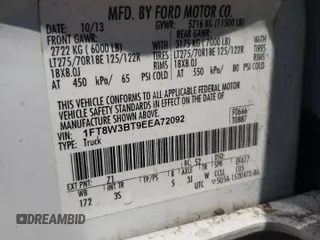 2014 Ford F-350 XLT with VIN 1FT8W3BT9EEA72092, listed as a Copart auction lot 53665775 with 298,659 mi miles and Salvage Title. Bid and sale history available at DreamBid. Image 12.