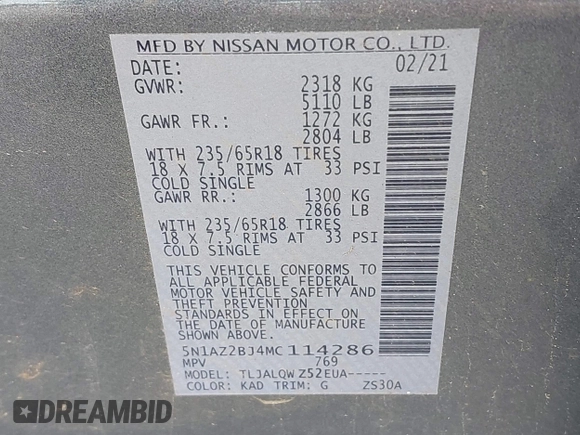2021 Nissan Murano SV z VIN 5N1AZ2BJ4MC114286, wystawiony jako IAAI lot #42529400 z przebiegiem 77 957 mil mil oraz . Historia ofert i sprzedaży dostępna na DreamBid. Obrazek 9.