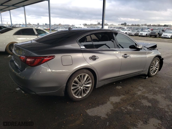 2019 Infiniti Q50 3.0t LUXE with VIN JN1EV7AP9KM542272, listed as a Copart auction lot 46081675 with 0 mi miles and Salvage Title. Bid and sale history available at carsss.com. Image 3.