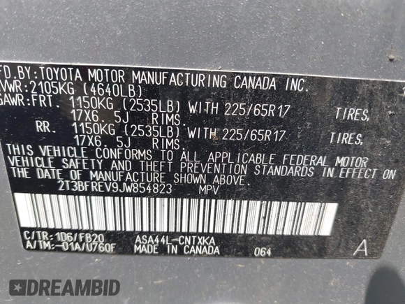 2018 Toyota RAV4 LE с VIN 2T3BFREV9JW854823, выставлен на аукционе IAAI как лот 42424764 с пробегом 48 727 миль миль и . История ставок и продаж доступна на DreamBid. Изображение 9.