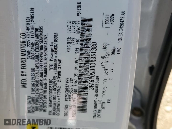 2013 Ford Fusion Titanium with VIN 3FA6P0SU0DR351380, listed as a Copart auction lot 54187745 with 115,082 mi miles and Salvage title. Bid and sale history available at DreamBid. Image 12.