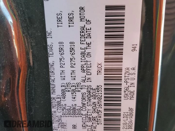 2021 Toyota Tundra Platinum with VIN 5TFAY5F16MX021555, listed as a Copart auction lot 46720185 with 136,112 mi miles and Salvage title. Bid and sale history available at DreamBid. Image 14.