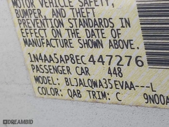 2014 Nissan Maxima 3.5 SV with VIN 1N4AA5AP8EC447276, listed as a IAAI auction lot 41680360 with 150,581 mi miles. Bid and sale history available at carsss.com. Image 9.